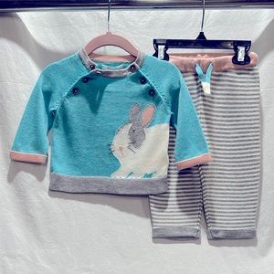 3-6 months, Baby Boden, lightweight knit sweater with matching grey striped pant